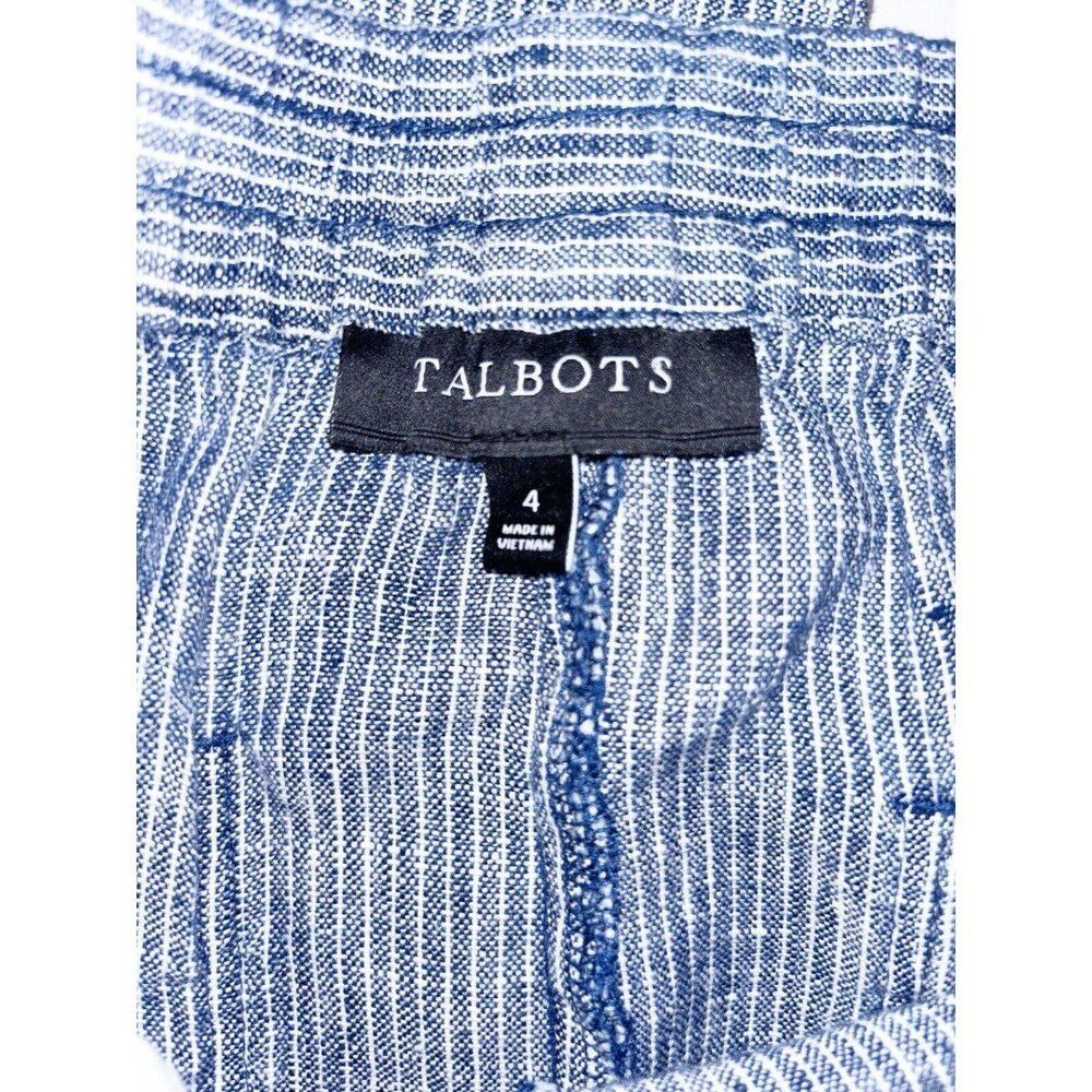 Talbots Women's  Linen Cotton Blue White Striped Pants Size 4 Elastic Waist - Picture 2 of 7